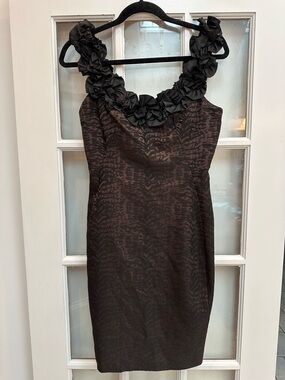 Vintage Maggy London Y2K Black Copper Witchy Gothic Floral Cocktail Dress Size 4